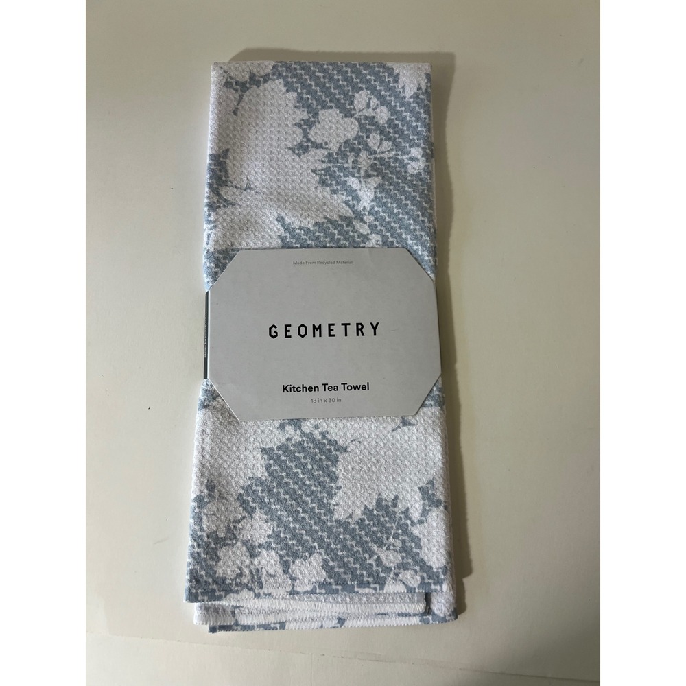 Geometry Kitchen Tea Towels Florals Blue White‎ NWT